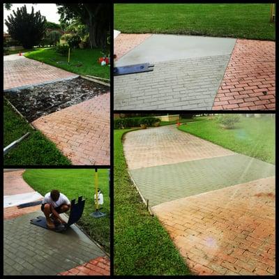 Stamped concrete to match existing with a brick look. Ready to be stained!