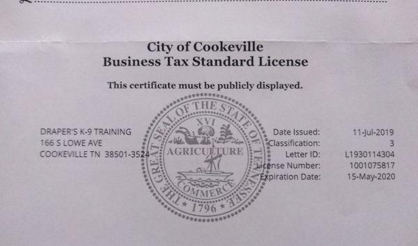 Cookeville business license.