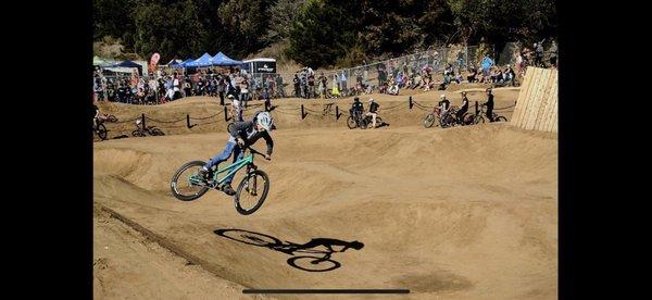 Mountain biker riding on the skills track