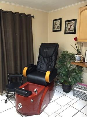 A new, Pipeless Spa Pedi Chair with amazing massage that is sanitized between EVERY client to offer the best service available.