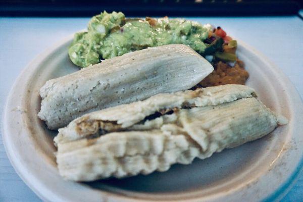 Tamales w/ Nopales (Cactus) Salad & Refried Beans