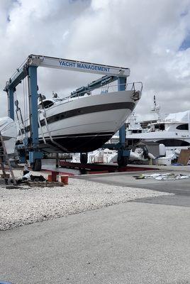 Watching the boat get hauled out for it's annual