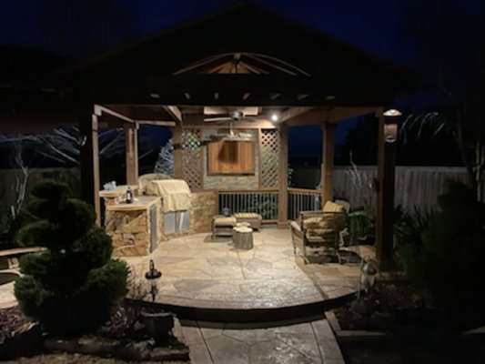 275 Watt low voltage LED lighting Illuminating the Gazebo area