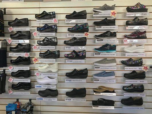 Come check out our shoe wall! WE have Dansko, Grey's Anatomy, Alegria and Vionic. #newarrivals #danskoclogs #greysanatomyshoes #vionicshoes