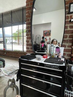 Wolfgang's work space and my foils.