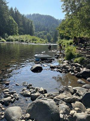 Shallow water for kids to stand/ tube or kayak in.