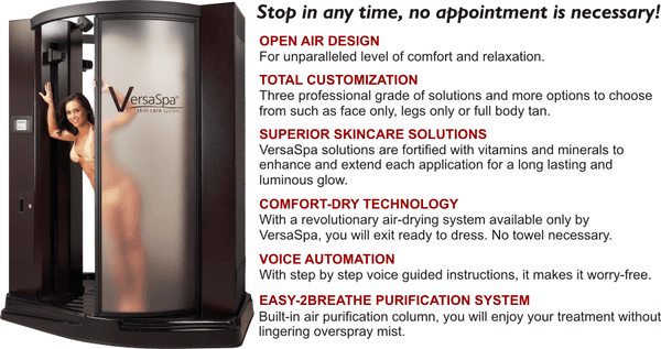 We're proud to offer Versa Spa sunless system at our Sabraton location