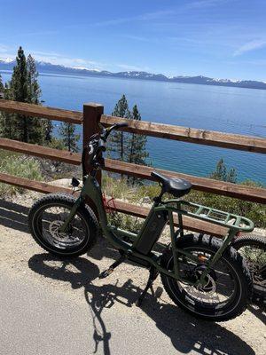 Rad runner E bike on the East Shore Trail in Lake Tahoe CA rented from Tahoe E Bikes