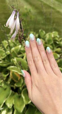 Aqua ombré chrome nails