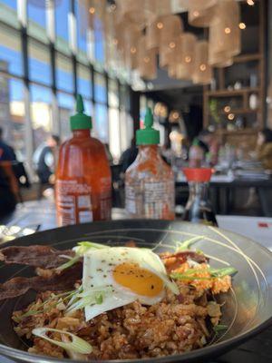 Kimchi fried rice with bacon & egg (brunch menu)