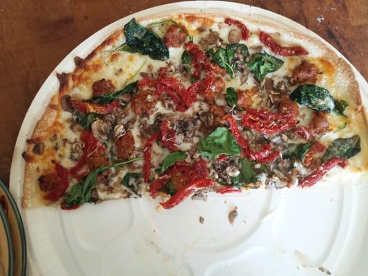 Fennel sausage thin pizza. This is what was left over. Going to make a great breakfast!