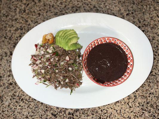 Typical Yucatán plate!  Carne Desebrada aka shredded beef plate! Nothing better than with home made tortillas.