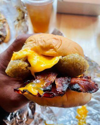 Potato Bacon Egg n Cheese sandwich