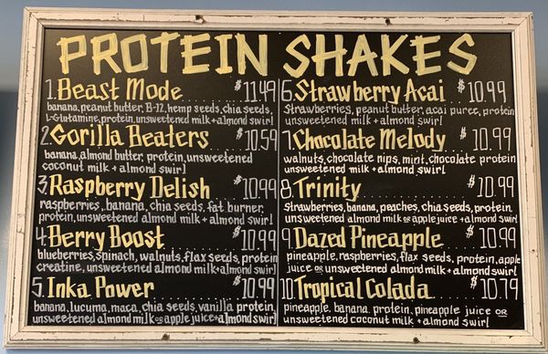 Protein Shake Menu