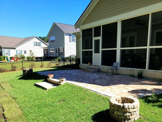 Paver Patio installed with 2 latern "fire pits"