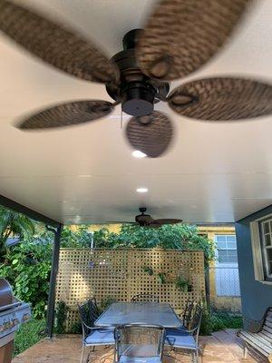 Recessed lighting & ceiling fans installation in an outdoor patio