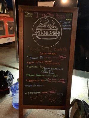 Sample menu on soft opening.