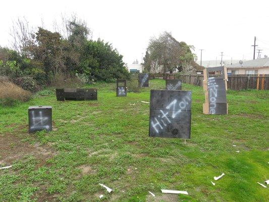 Playing field with 8 boxes set up.