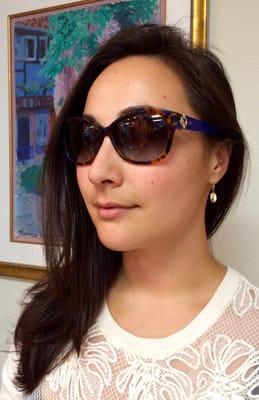 Dr Marissa Huang modeling one of our fun colored frames new by DVF.