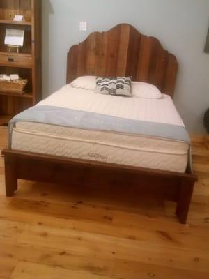 One of our best selling organic latex mattresses on a gorgeous reclaimed wood bed frame.