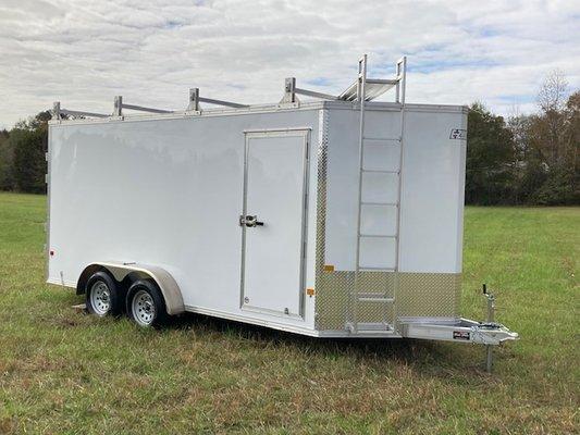 EZ Hauler 7x16 Ultimate Contractor Trailer with V-Nose front.