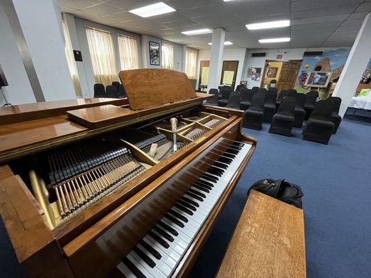 Tuning a baby grand before a performance