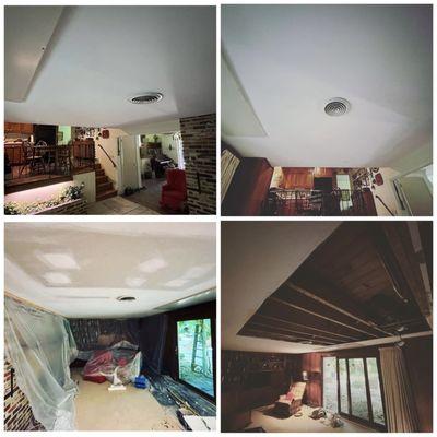 Repaired ceiling from leak, new drywall, taped, compounded and lastly painted