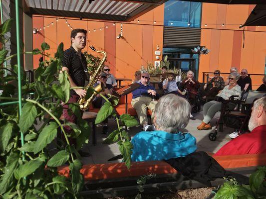 Jazz from one of our resident ASU PhD student musicians in our 14th floor gardens.