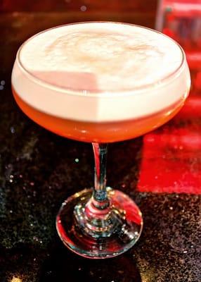 One Night in Bangkok - Old Overholt Rye Whiskey, House Made Thai Honeym & Cherry Syrup w/egg white & Fresh squeezed lemon juice