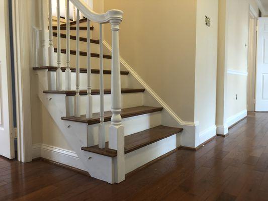 3 1/4 Gunstock Hardwood Covered Steps with Bright White Painted Banisters (Perfection)