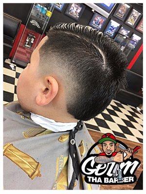 Germ the barber, with that Kustom kut out of Choppers barbershop