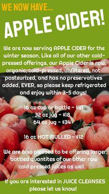 Apple Cider menu