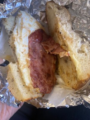 9. Turkey Bacon and Smoked Gouda Sandwich. $10 they split one slice of turkey bacon in half. One!! This is the 2nd time.