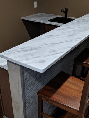 Leathered marble bar top and countertop.