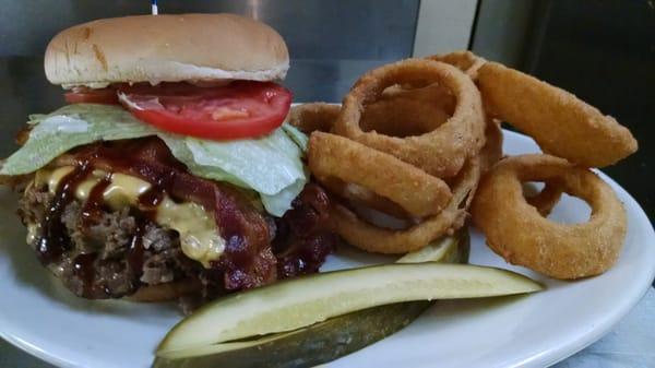 The GridIron Burger is incredible!!! A Bacon Cheeseburger topped with sauteed Philly Meat and BBQ Sauce!!