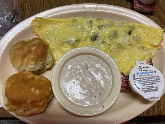 Sausage Omelet with Biscuits and Gravy