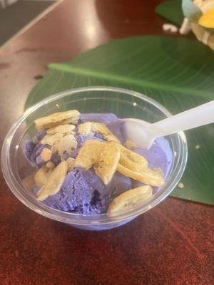 Ube ice cream with dried banana topping!