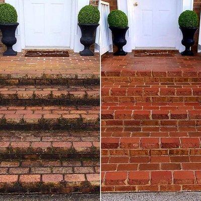 Brick Stairs CLEANED by Poseidon Pressure washing