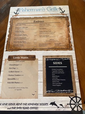 Back of menu