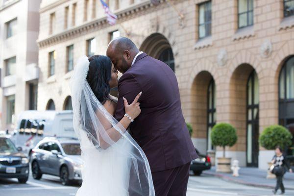 San Francisco Wedding, bride and groom in street