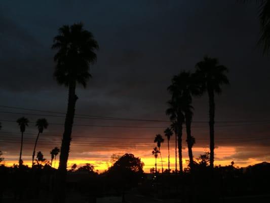 Power lines disrupting view of sunrise.