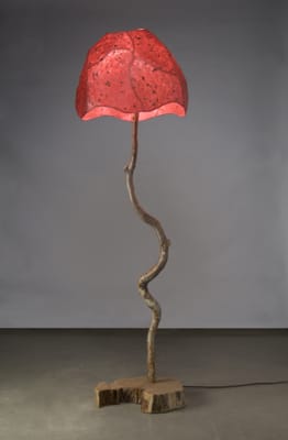 Custom red floor lamp with Maine Lemon Balm texture