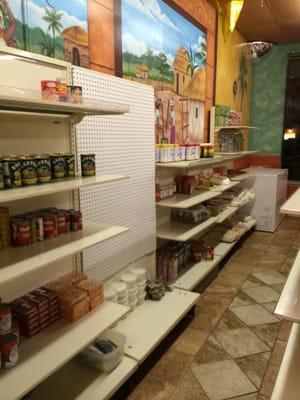 Small section of Caribbean grocery items.