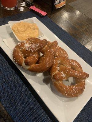 Pretzels served with Fat Tire Beer Cheese