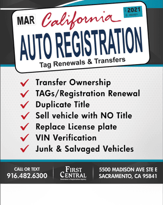 Registration Services: -Transfer Ownership -TAG's/Registration Renewal