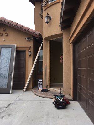 30 minutes install when he found out the original door was cut and the framing was off by a .5 inch.