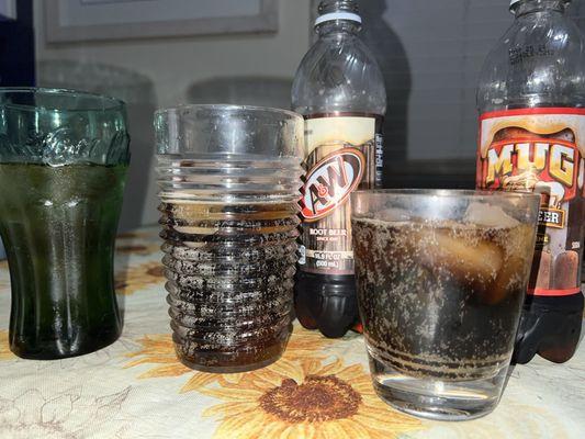 From Left to Right "Barq's Rootbeer" (1) A&W Rootbeer (2) Mug Rootbeer (3)