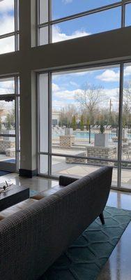 Lobby area with a view of the saltwater pool.