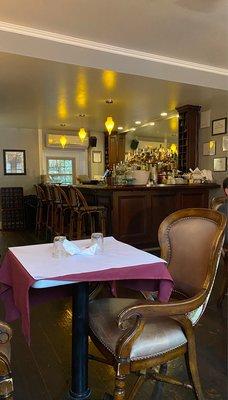 Cool leather chairs and bar.