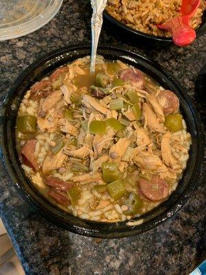 Gumbo..... chicken, sausage, okra. Sooo good!